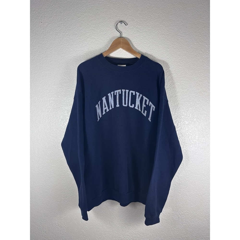 Tultex Nantucket Crewneck Sweatshirt Navy Blue Graphic Pullover XL Vintage